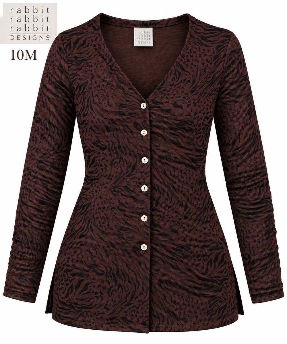 Rabbit Rabbit Rabbit Designs Button-Up Cardigan Size 10M Brown Animal Print